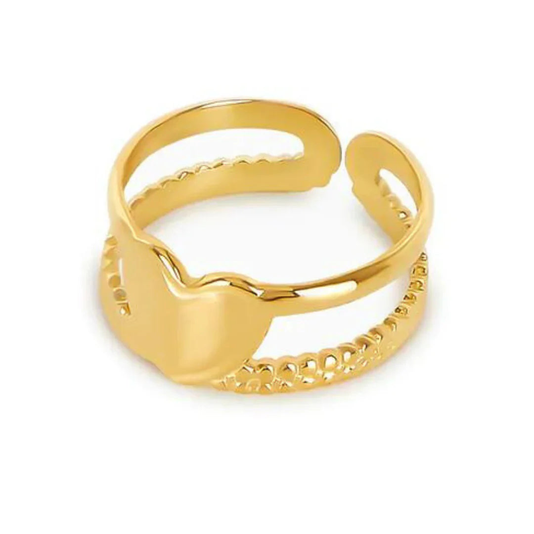 Anel de Camadas com Coração Ajustável Banhado a Ouro 18K
