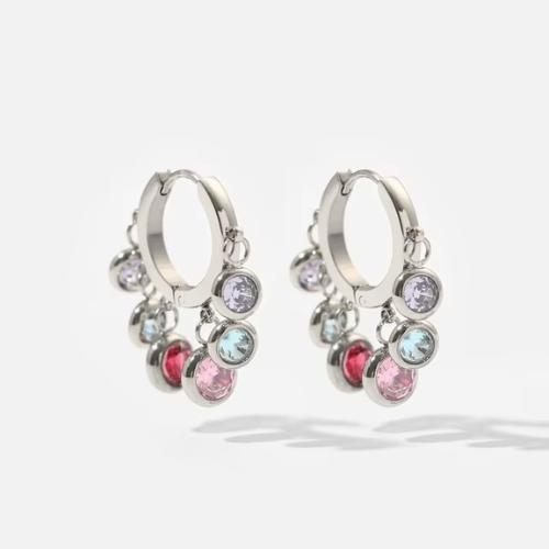 Brinco Argola Prata com Zircônia Coloridas