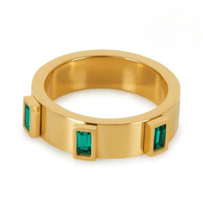 Anel com Zircônia Verde Banhado a Ouro 18K