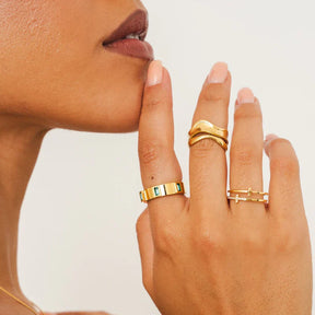 Anel Cruz Dupla Zircônia Banhado em Ouro 18k