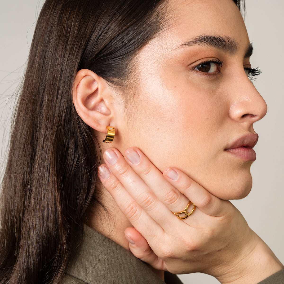 Brinco Quadrados Monocromáticos Banhado em Ouro 18K