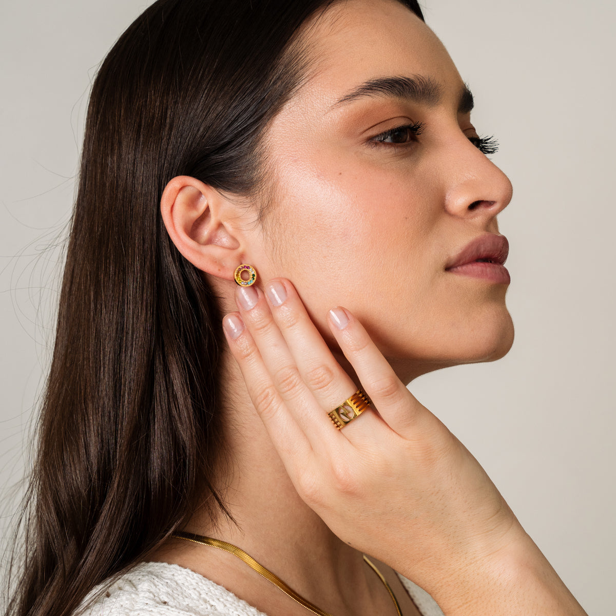 Brinco Pedras Colorida de Zircônia Banhado a Ouro 18K