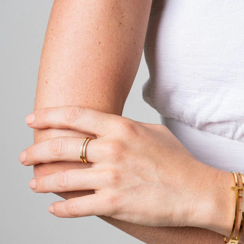 Anel Dupla Camada com Zircônia Banhado em Ouro 18k