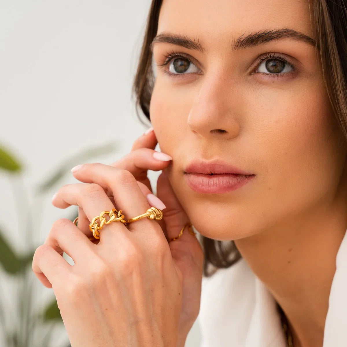 Anel Corrente Ajustável Banhado a Ouro 18k