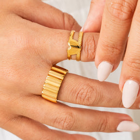 Anel de Camadas com Coração Ajustável Banhado a Ouro 18K