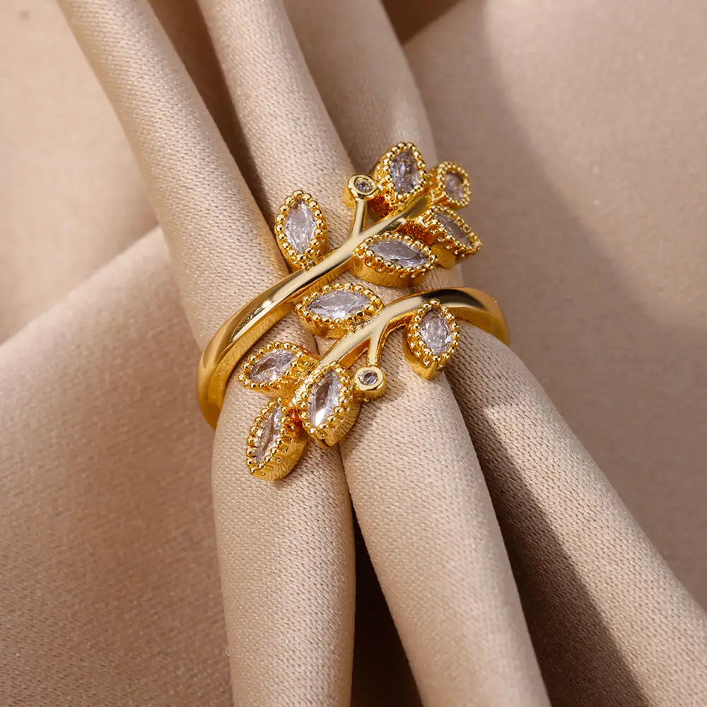 Anel Ajustável Galhos Cravejados