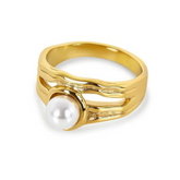 Anel Dupla Camada Irregular com Pérola