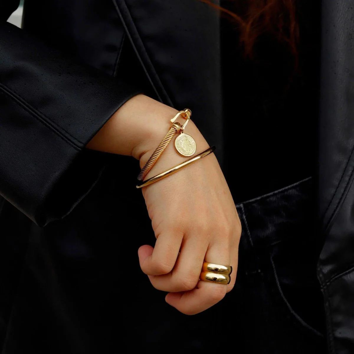 Anel Duplo Liso Banhado a Ouro 18k