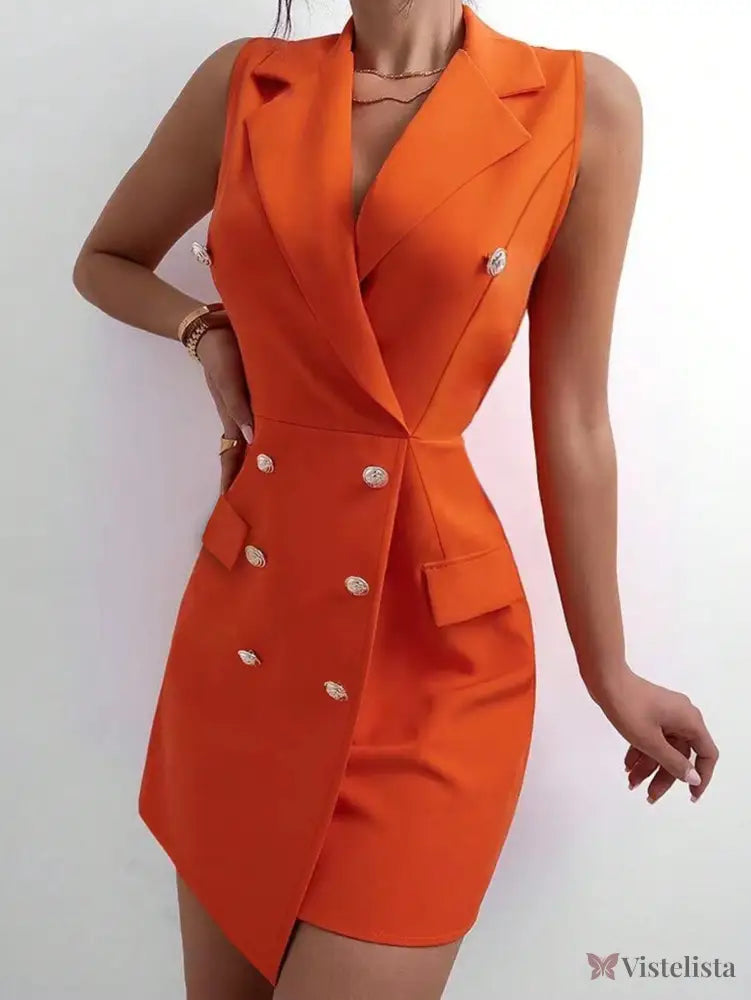 Vestido Blazer Curto Alfaiataria Com Botões Elegante