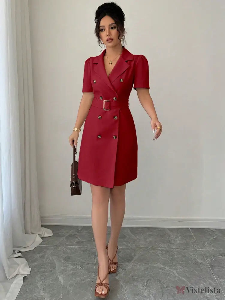 Vestido Blazer Curto Alfaiataria Com Cinto E Botões