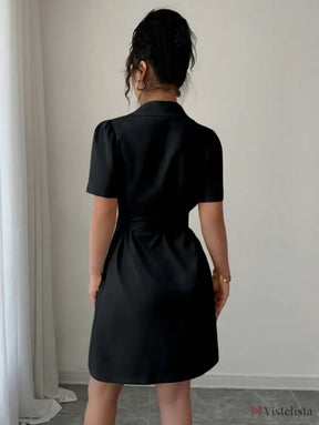 Vestido Blazer Curto Alfaiataria Com Cinto E Botões