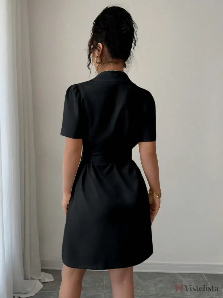 Vestido Blazer Curto Alfaiataria Com Cinto E Botões