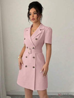 Vestido Blazer Curto Alfaiataria Com Cinto E Botões