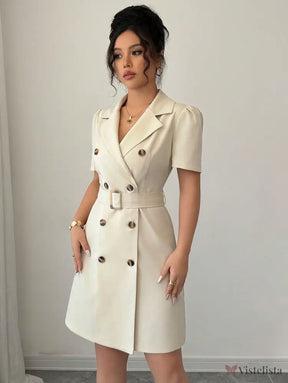 Vestido Blazer Curto Alfaiataria Com Cinto E Botões