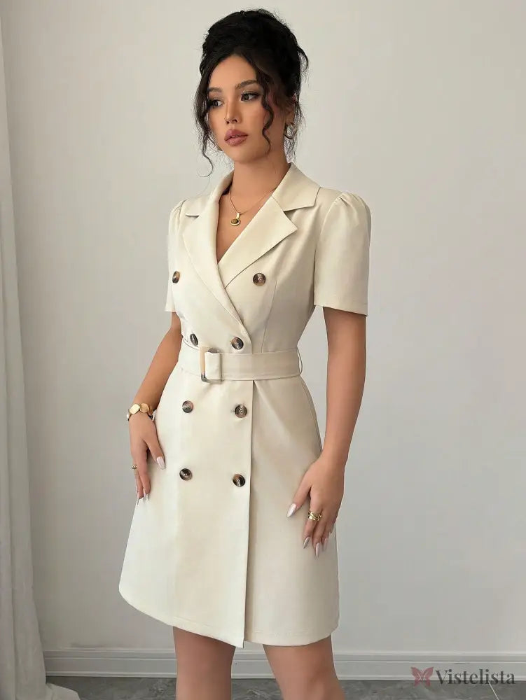 Vestido Blazer Curto Alfaiataria Com Cinto E Botões
