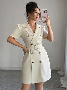Vestido Blazer Curto Alfaiataria Com Cinto E Botões
