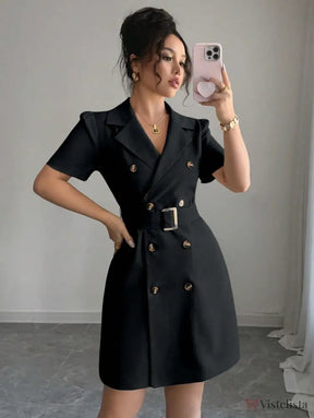 Vestido Blazer Curto Alfaiataria Com Cinto E Botões