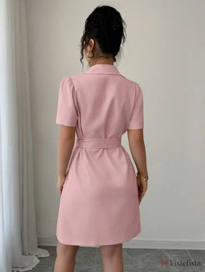 Vestido Blazer Curto Alfaiataria Com Cinto E Botões