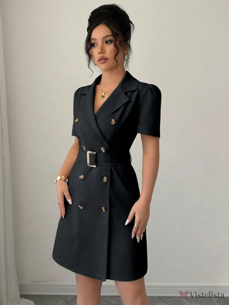 Vestido Blazer Curto Alfaiataria Com Cinto E Botões