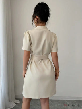 Vestido Blazer Curto Alfaiataria Com Cinto E Botões