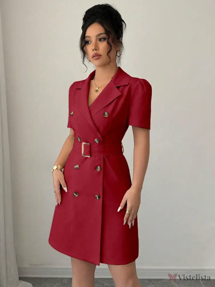 Vestido Blazer Curto Alfaiataria Com Cinto E Botões