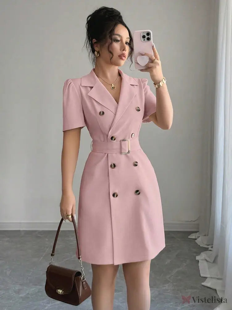 Vestido Blazer Curto Alfaiataria Com Cinto E Botões