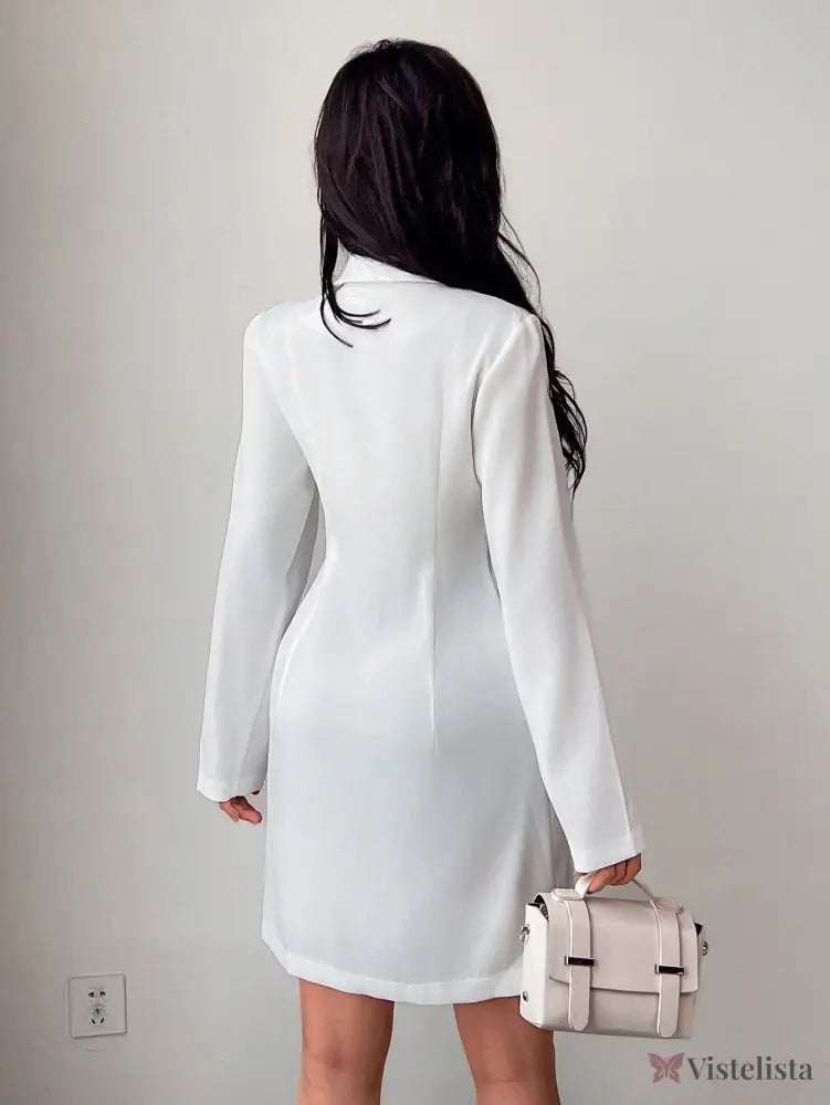 Vestido Blazer Curto Alfaiataria Manga Longa Com Botões