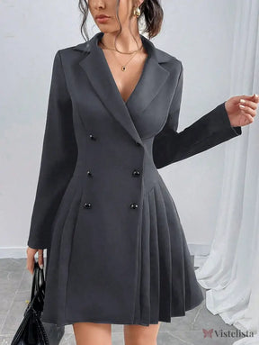 Vestido Blazer Curto Alfaiataria Plissado Com Botões