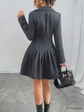 Vestido Blazer Curto Alfaiataria Plissado Com Botões