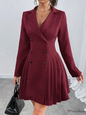 Vestido Blazer Curto Alfaiataria Plissado Com Botões