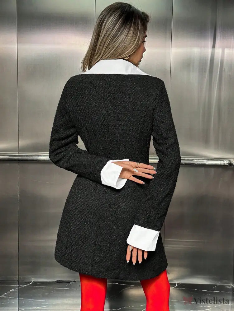 Vestido Blazer Curto Bicolor Com Gola E Punhos Contrastantes