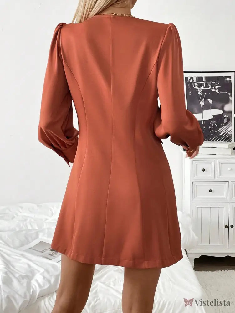 Vestido Blazer Curto Elegante Com Manga Bufante E Botões