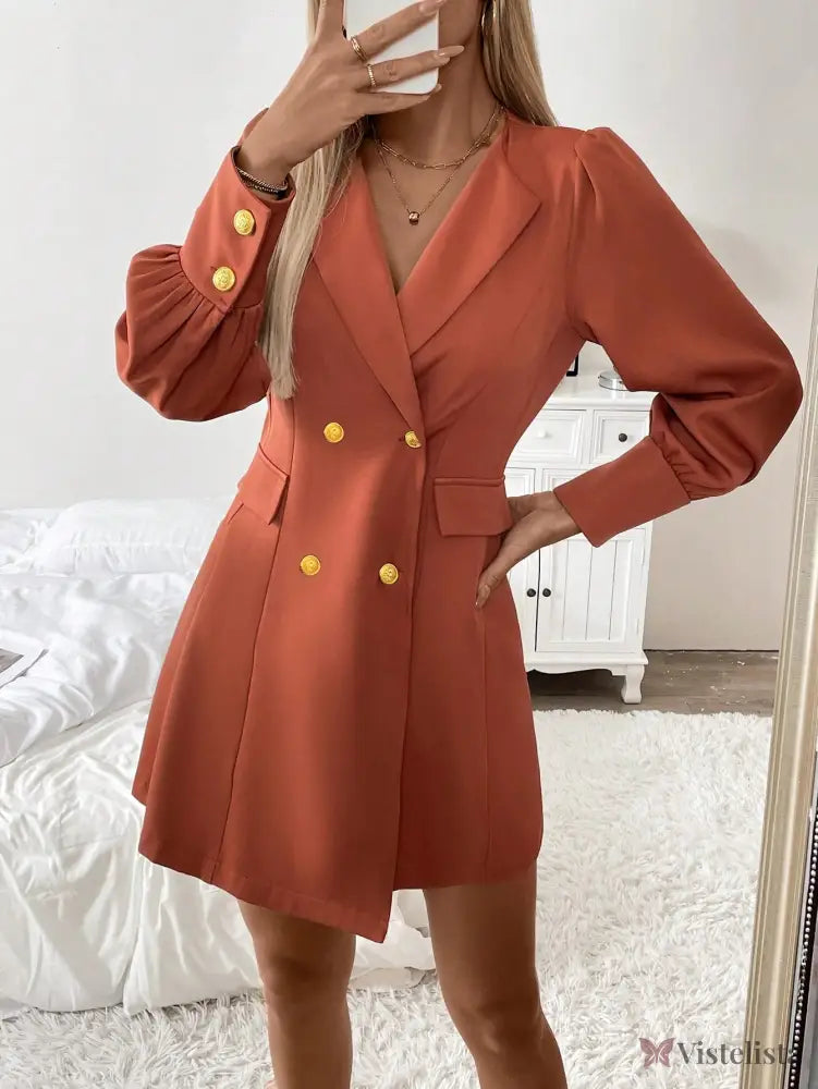 Vestido Blazer Curto Elegante Com Manga Bufante E Botões