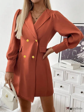 Vestido Blazer Curto Elegante Com Manga Bufante E Botões