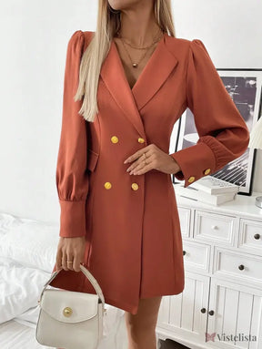Vestido Blazer Curto Elegante Com Manga Bufante E Botões