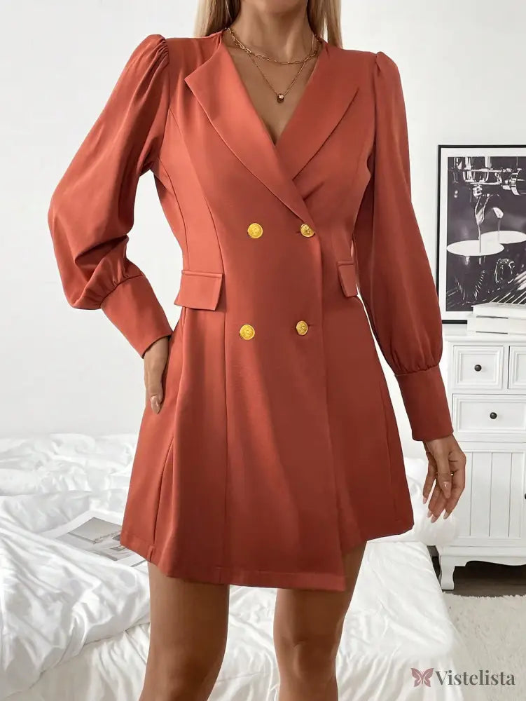 Vestido Blazer Curto Elegante Com Manga Bufante E Botões