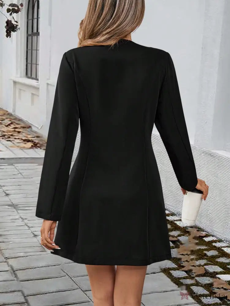Vestido Blazer Curto Elegante Decote V Com Botões Frontais