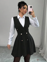 Vestido Blazer Curto Rodado Com Camisa Sobreposta Elegante
