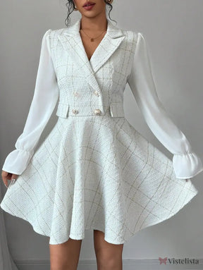 Vestido Blazer Curto Rodado Com Manga Longa E Botões