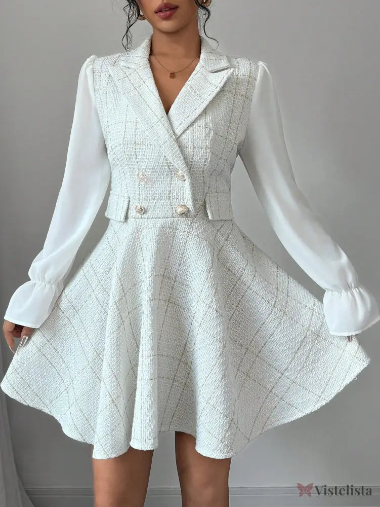 Vestido Blazer Curto Rodado Com Manga Longa E Botões