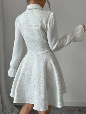 Vestido Blazer Curto Rodado Com Manga Longa E Botões