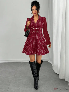 Vestido Blazer Curto Rodado Com Manga Longa E Botões