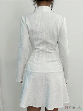 Vestido Blazer Curto Rodado Texturizado Com Botões Elegante