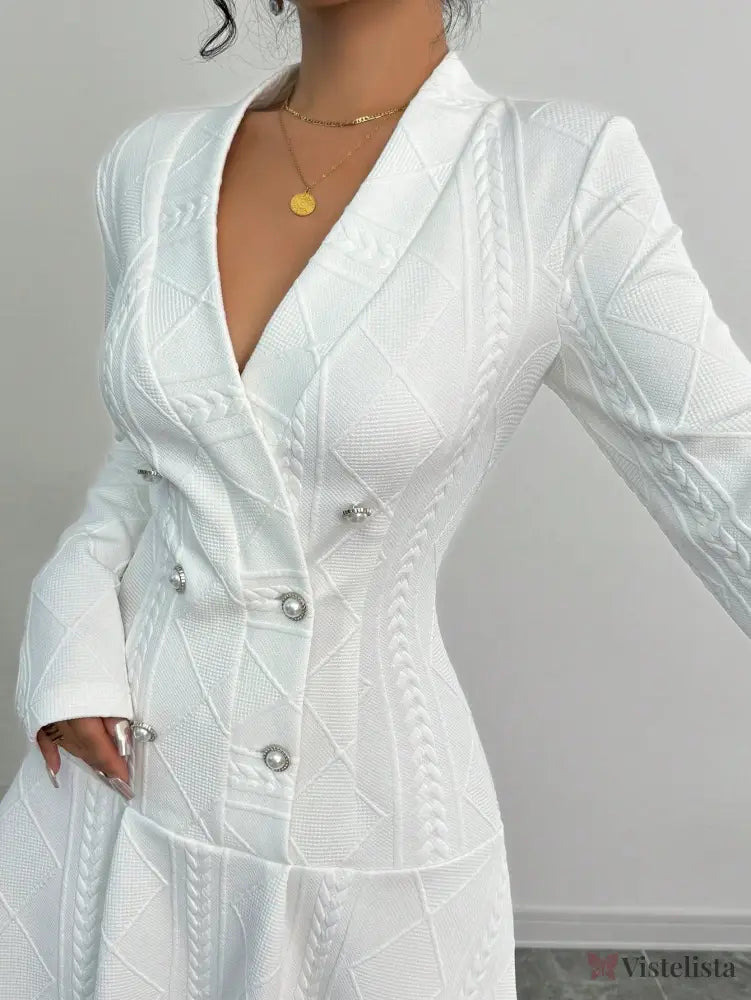 Vestido Blazer Curto Rodado Texturizado Com Botões Elegante