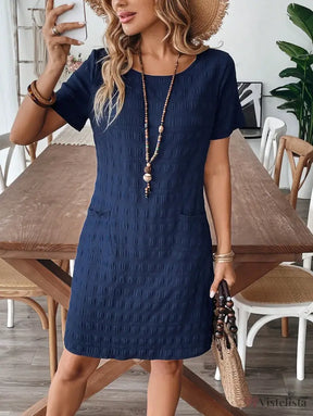 Vestido Curto Casual Texturizado Com Bolsos