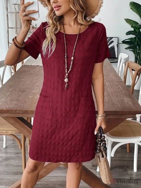 Vestido Curto Casual Texturizado Com Bolsos