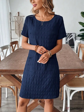 Vestido Curto Casual Texturizado Com Bolsos