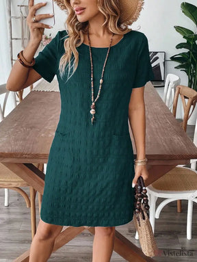 Vestido Curto Casual Texturizado Com Bolsos
