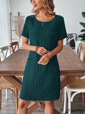 Vestido Curto Casual Texturizado Com Bolsos