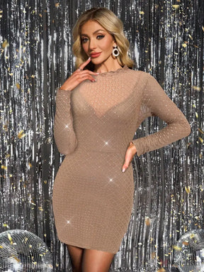 Vestido Curto Com Mangas Longas E Estilo Brilhante Glam